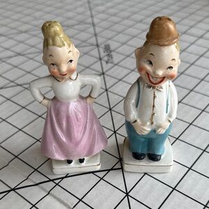Vintage Anthropomorphic Salt/Pepper Shakers– Comic Man & Woman Figurines, Japan